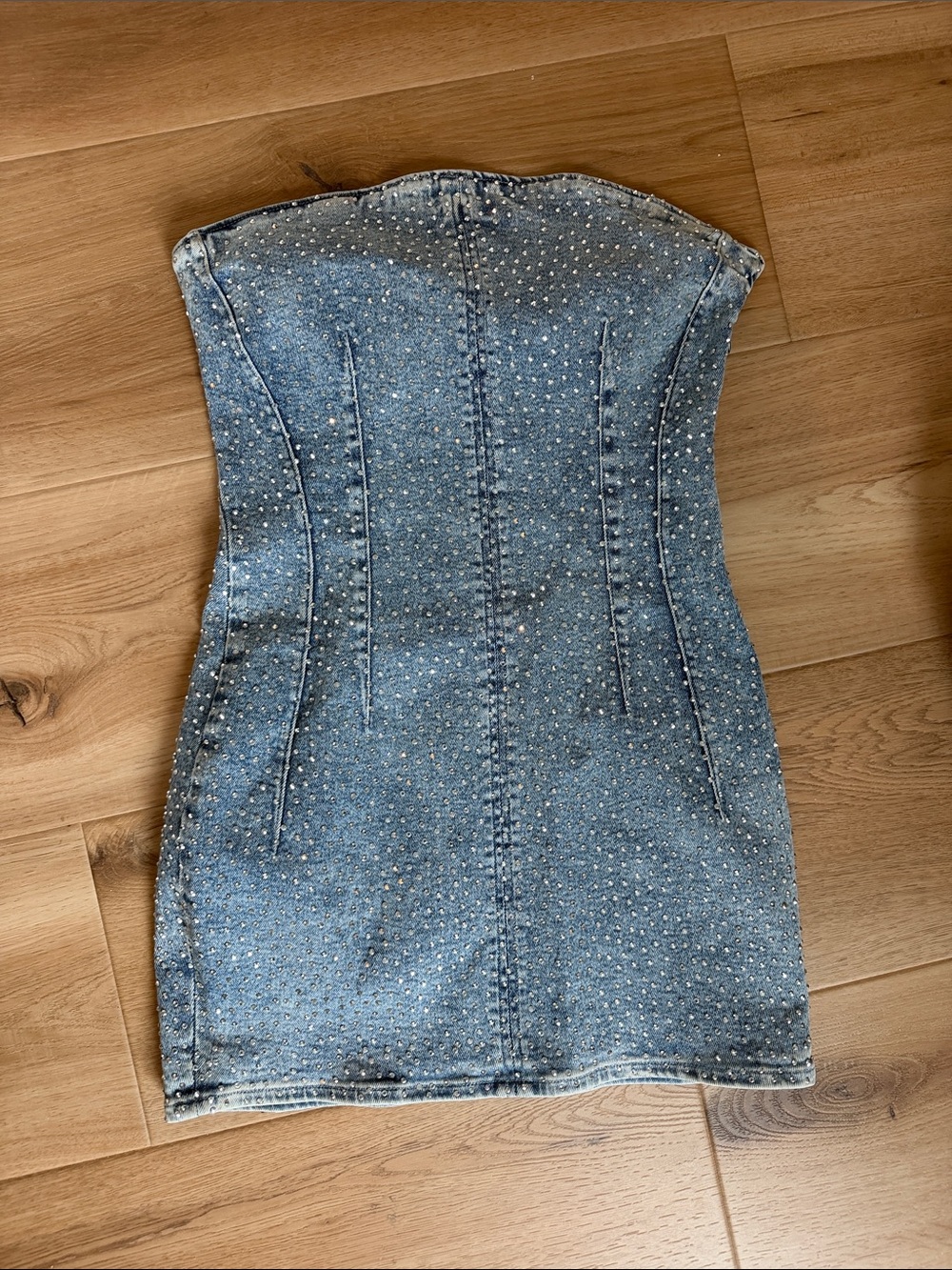 Good American Crystal Strapless Denim Minidress
